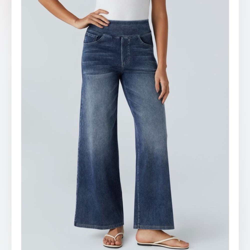 Halara Flex High-Waisted Blue Wide-Leg Jeans